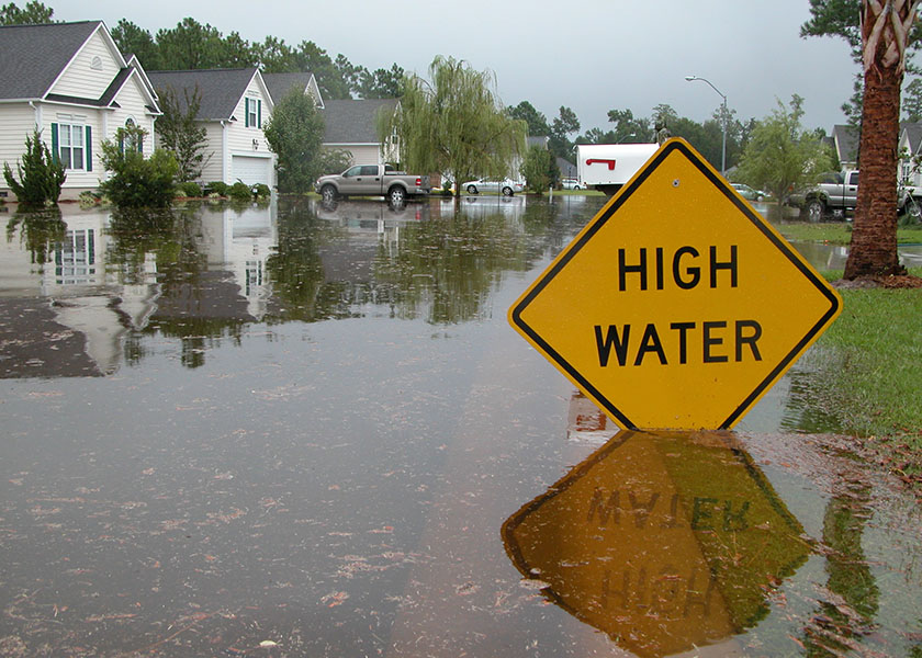 Sign warning of flood water